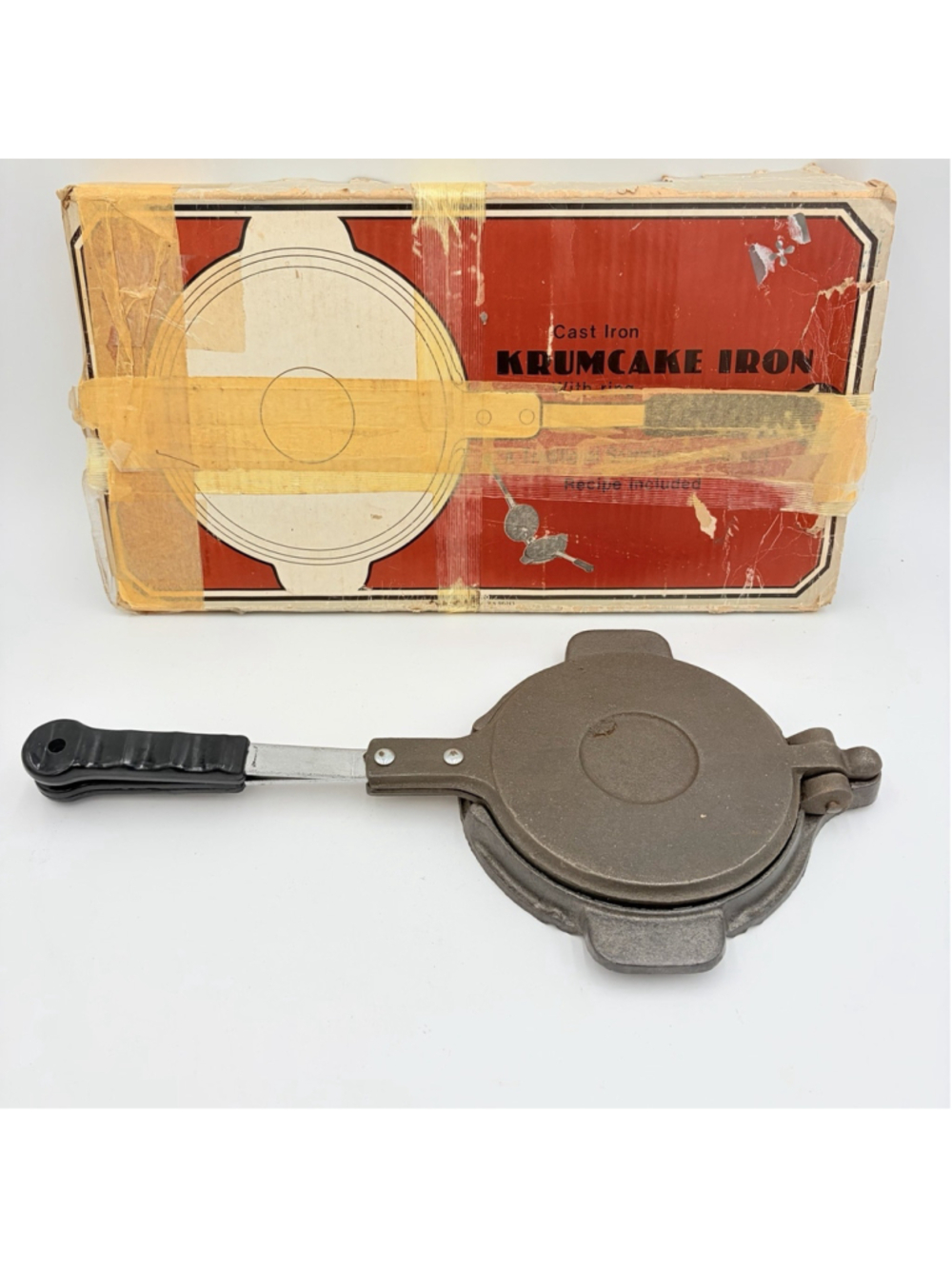 CAST IRON KRUMKAKE IRON Stovetop Cookie Maker w/ Ring Original Box